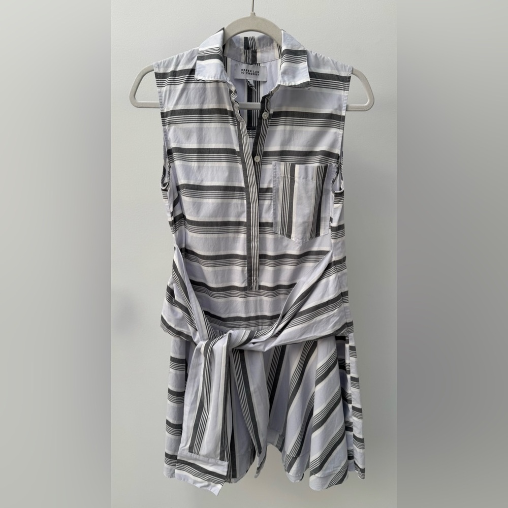 Derek Lam 10 Crosby Blue & Gray Striped Tie Waist Shirt Dress, Size 8